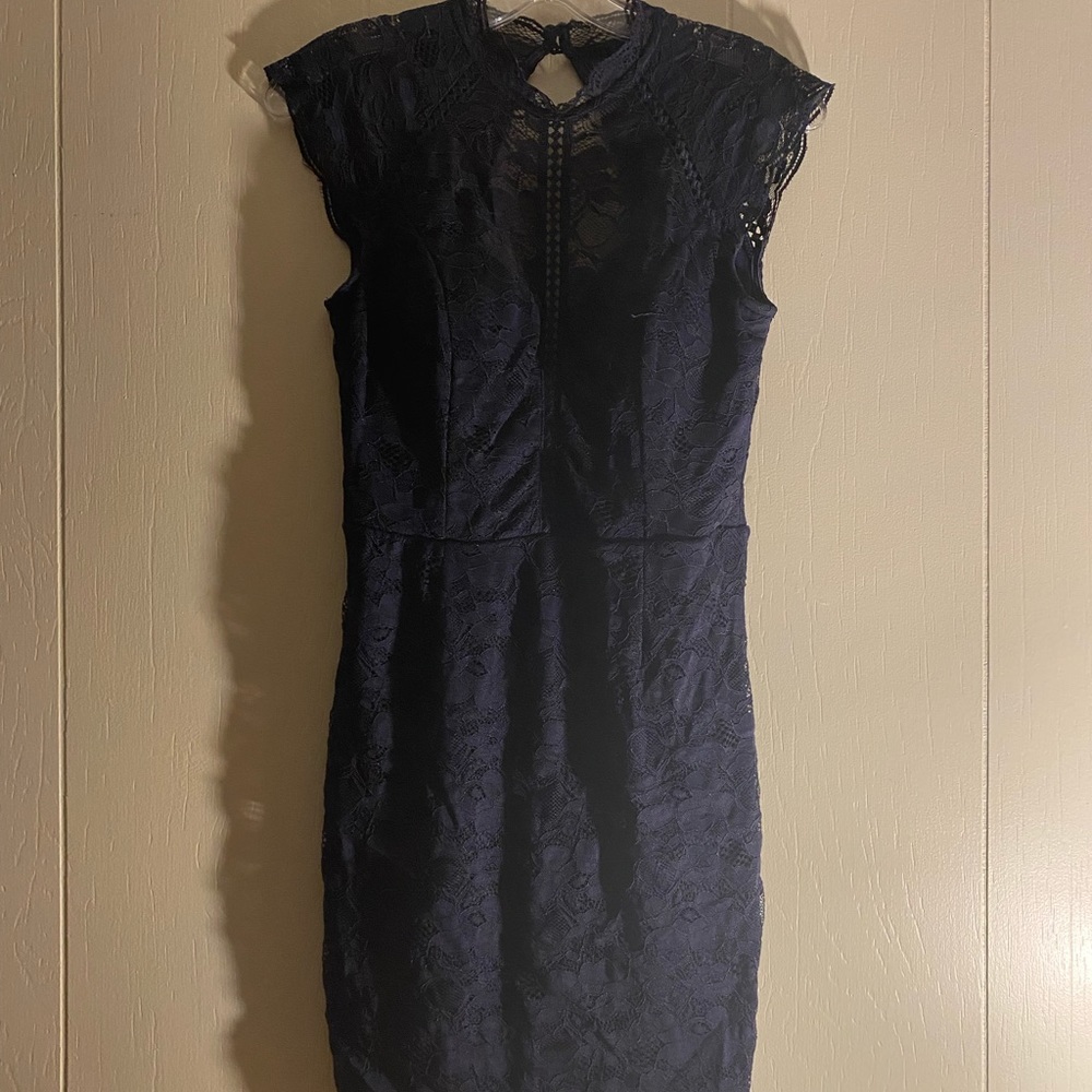 Windsor Navy Blue Lace Dress with Open Back - Size Medium